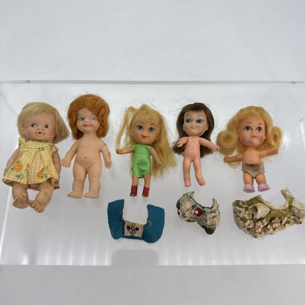 Lot Of Vintage 5 Dolls / Little Kiddles/Baby PeeWee/Rosenberg/Hasbro/Mattel